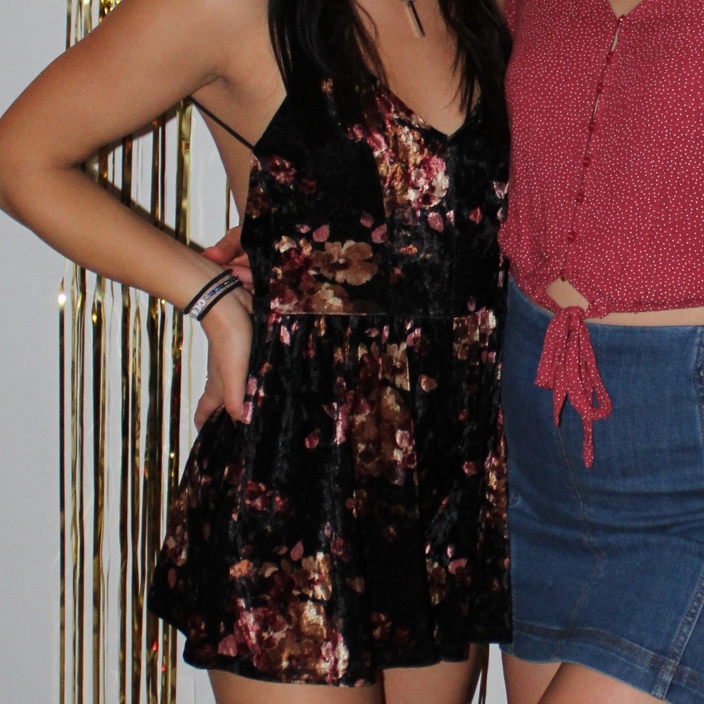 Pacsun floral velvet open back romper